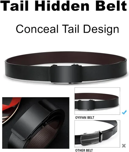 Miniatura 4 de Oyifan Cinturón negro para hombre, cinturón de diseñador de vestido de cuero genuino para hombres, moda Slide Ratchet Click Casual Mens Belt