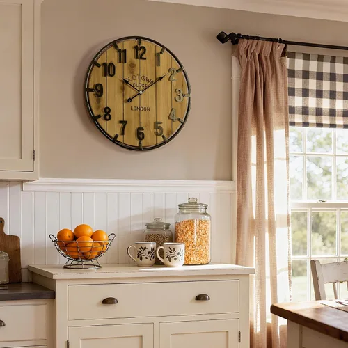 Miniatura 6 de Vantic Farmhouse - Reloj de pared decorativo extra grande de 24 pulgadas con círculo de metal, reloj de pared de madera de gran tamaño con número
