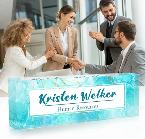 Miniatura 6 de Placa de nombre de escritorio personalizada, placa de nombre de acrílico de mármol azul degradado de alta calidad, placa de nombre personalizada