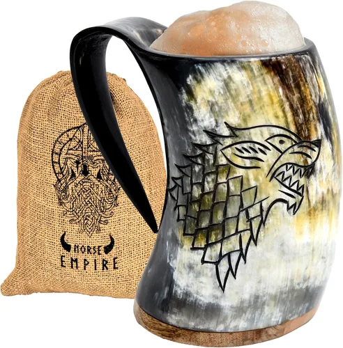 Miniatura 12 de Taza de cuerno de buey vikingo, 16–20 oz (Worthy Mjolnir) Taza de cuerno de buey y stein de café Elegante y hecha a mano para hombres y mujeres