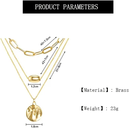 Miniatura 5 de Jewlure Collar chapado en oro de 18 quilates, collar con colgante en capas de moda, regalo para mujeres y niñas, chapado en oro, No es una piedra
