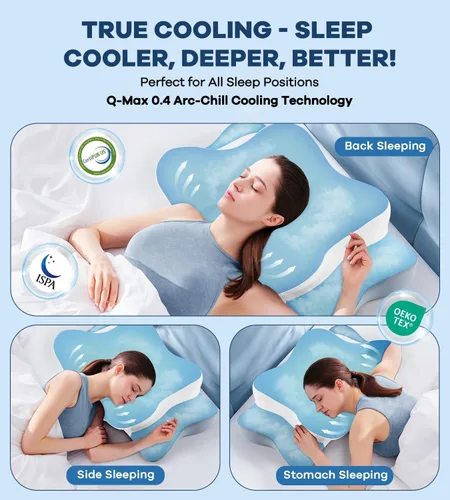 Miniatura 6 de DONAMA Almohada cervical para aliviar el dolor de cuello y hombros, almohada de espuma viscoelástica de contorno refrescante, almohada ergonómica
