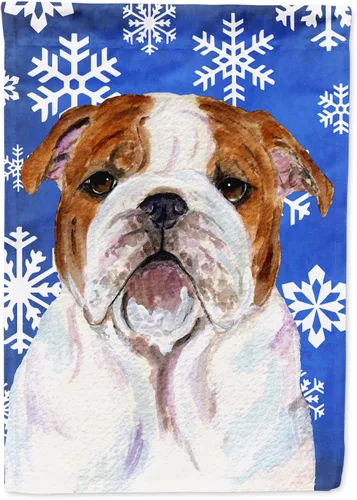 Miniatura 154 de Caroline's Treasures SC9374GF Bulldog English Snow flakes Holiday Garden Flag Buzón Bandera decorativa para patio exterior, patio, obras de arte