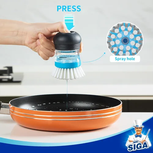 Miniatura 3 de MR.SIGA Cepillo dispensador de jabón, cepillo de cocina para limpiar platos, ollas, sartenes, fregaderos, paquete de 1, azul marino y azul