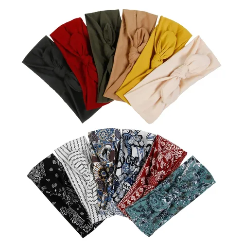 Huachi Paquete de 12 diademas con lazo para mujer, diademas anudadas, orejas de conejo, turbante elástico, diadema de moda, accesorios para el