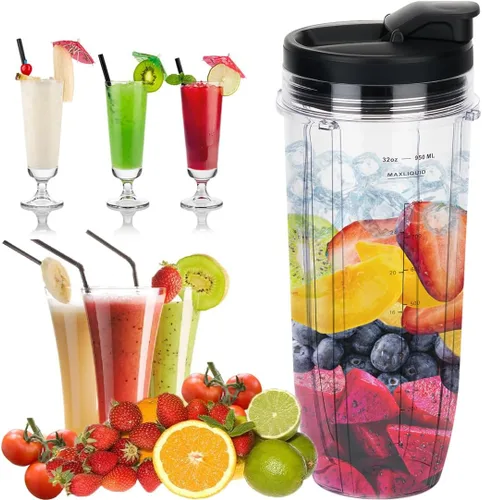 Miniatura 7 de Vaso de repuesto de 32 onzas para licuadora con tapa y sello para Nutri Ninja BL450 BL454 Bl455 BL456 BL480 BL481 BL482 BL490 BL640 BL642 BL682