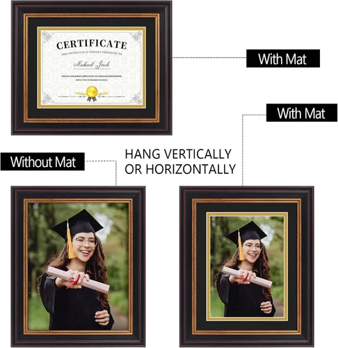 Miniatura 2 de Frametory, Marco de diploma de 6 x 8 con paspartú doble (negro/dorado) o de 8 x 10 pulgadas sin paspartú, oro negro y borgoña, soporte de caballete