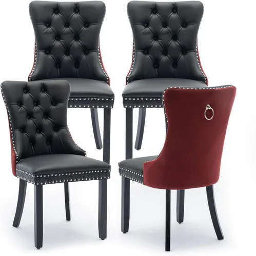 Miniatura 126 de Juego de 2 sillas de comedor tapizadas de terciopelo, sillas laterales de cocina de estilo moderno con ribete de cabeza de clavo y patas de madera