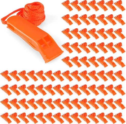 Miniatura 9 de 100 Piezas de Silbatos de Emergencia con Cordón Silbatos de Seguridad y Supervivencia Sonido Fuerte para Seguridad, Camping, Senderismo, Navegación