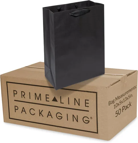 Miniatura 10 de Prime Line Packaging Bolsas de regalo negras, bolsas de papel kraft con asas para compras, pequeñas empresas, boutiques, venta al por menor