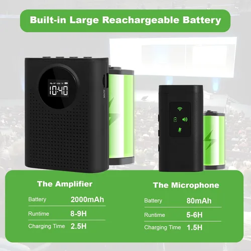 Miniatura 4 de AURTEC Amplificador de voz con micrófono de solapa inalámbrico magnético, amplificador portátil con micrófono inalámbrico de 2.4G, compatible