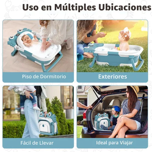 Miniatura 7 de Bañera plegable para bebés recién nacidos con termómetro y almohadilla flotante suave Bañera portátil y plegable para viajes para bebés de 0 a 36