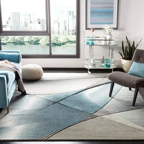 Miniatura 28 de SAFAVIEH Hollywood Collection - Alfombra decorativa de 2 pies 7 pulgadas x 5 pies, gris y azul, diseño moderno de mediados de siglo, no desprende