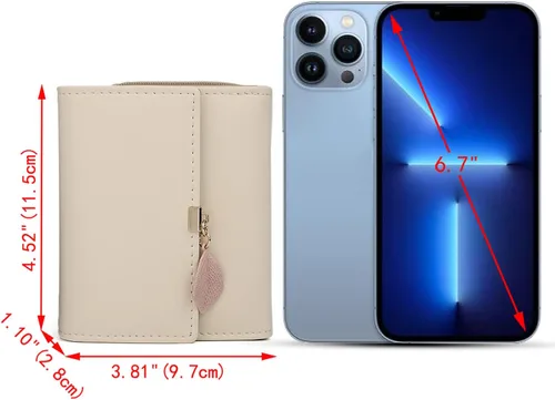 Miniatura 65 de UTO - Cartera pequeña RFID de piel sintética con dije de hoja, cierre de cremallera y tarjetero.