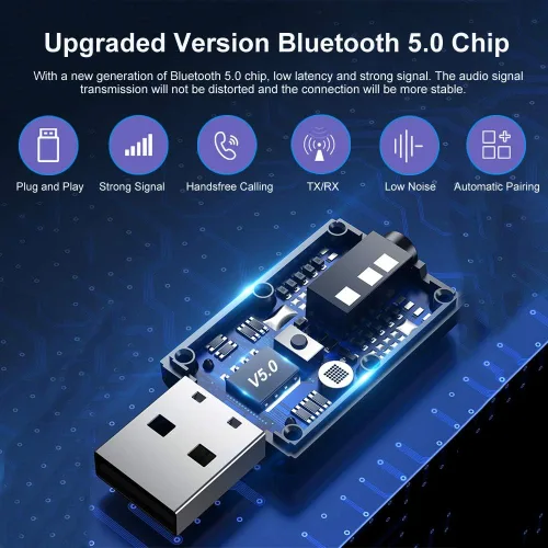 Miniatura 2 de Adaptador auxiliar Bluetooth para automóvil, receptor de música estéreo inalámbrico 5.0 con cancelación de ruido, kits de automóvil manos libres