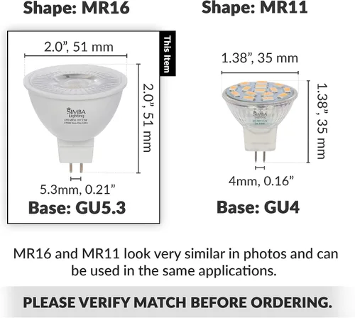 Miniatura 3 de Simba Lighting Bombilla LED MR16 de 3.5 W 12 V (paquete de 10) Repuesto de foco halógeno de 20 W para paisaje, acento, rieles de luz, lámparas