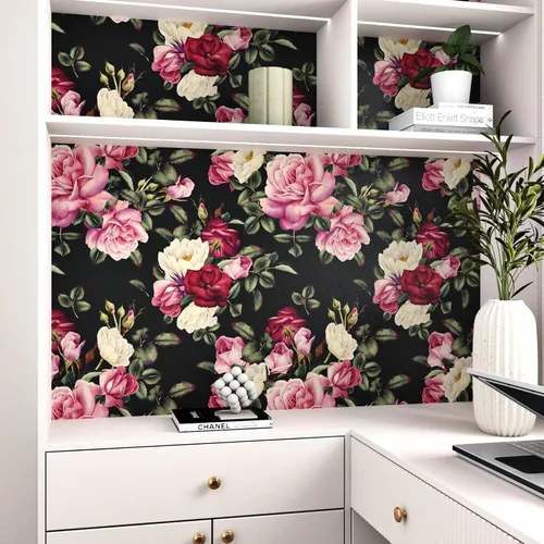 Miniatura 7 de Wallercity Papel Tapiz Floral Vintage Despegar y Pegar Papel Tapiz de Rosa Peonía Gabinetes Mesa Superior Papeles Tapiz Impermeable Removible