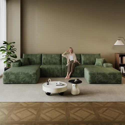 Miniatura 44 de Sofá modular en forma de L de 96 pulgadas con diván, moderno y cómodo sofá de pana para sala de estar, sofá de espuma viscoelástica, no requiere