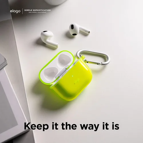 Miniatura 2 de elago Funda transparente con llavero compatible con AirPods 3, cinta de gel incluida, reducción del amarilleo, protección transparente, soporta