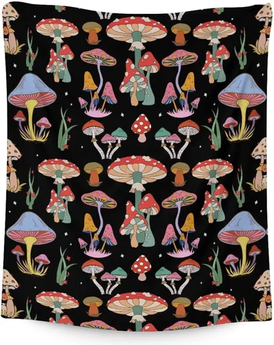 Miniatura 13 de Manta de hongos para niñas y niños, acogedora, cálida, manta de regazo de 30 x 40 pulgadas para sofá, silla, manta negra novedosa y mullida, regalo
