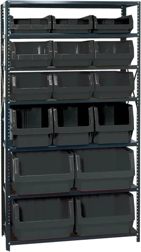 Miniatura 40 de Quantum QSBU-245BK Heavy Duty Shelving Unit with (7) Shelves and (24) QUS245 Black Bins for Garage Warehouse Storage Distribution 400 lb Load