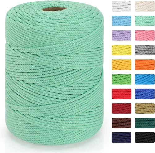 Miniatura 14 de Cordón de macramé de 0.157 in x 328 yardas Cuerda de macramé 100% algodón natural Cuerda de algodón trenzado de 4 hebras para manualidades, Caqui