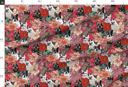 Miniatura 2 de Spoonflower Tela - Frenchie Florals Bulldog Francés Flores Rojas Rosadas Perros No Deportivos Impresos en Tela de Gasa Barrio Grasa - Costura Ropa