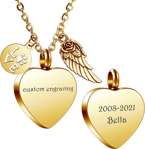 Miniatura 7 de MeMeDIY Collar personalizado con dije de urna de cenizas con estampado de pata de corazón, nombre personalizado, foto, fecha para mujeres, hombres