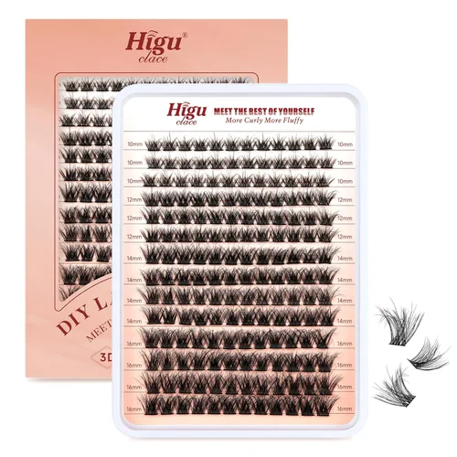 Miniatura 12 de Higu clace Kit de racimos de pestañas, 144 unidades de racimos de pestañas onduladas en D, kit de extensión de pestañas naturales de 0.315 a 0.630