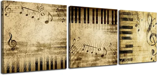 Miniatura 20 de 3 piezas de lienzo musical para pared, impresiones de notas musicales abstractas, coloridas ilustraciones de ondas sonoras, claves agudas