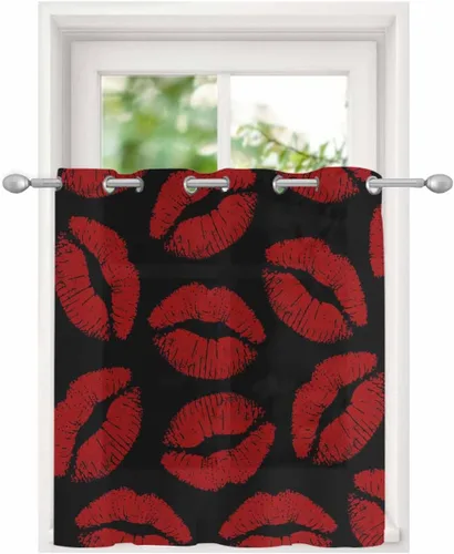 Miniatura 7 de Cortinas transparentes de 52 x 72 pulgadas de largo, con labios rojos y fondo negro, cortinas semitransparentes de gasa con ojales, para sala