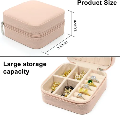 Miniatura 3 de Joyero pequeño, estuche portátil de viaje para anillos, colgantes, aretes, collares, organizador de pulseras, cajas de almacenamiento (rosa*4).
