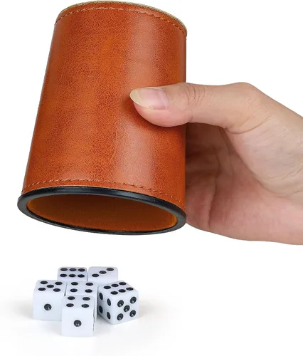Miniatura 5 de Juego de tazas de dados con forro de fieltro de cuero PU de Reriver, 6 tazas silenciosas mezcladoras de dados con 36 dados para juegos de Bar Party