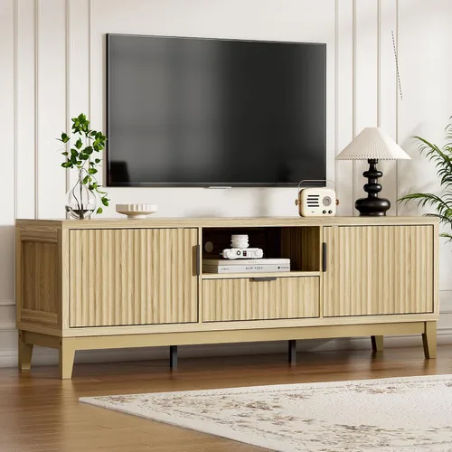 FiveWillowise Soportes de TV de 59 pulgadas para sala de estar de hasta 65 pulgadas, centro de entretenimiento de madera estriada de 17.7 pulgadas