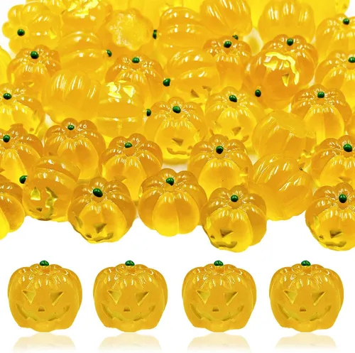 50 mini calabazas de Halloween luminosas en miniatura que brillan en la oscuridad, pequeñas figuras de calabaza de resina para otoño, decoración de