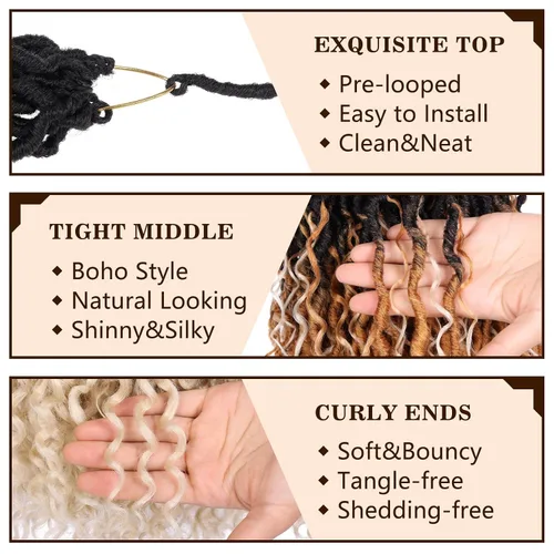 Miniatura 3 de COOKOO 18 pulgadas 8 piezas Faux Locs de diosa prerizados para ganchillo con extremos rizados 14 mechones/paquete trenzas bohemias rizadas