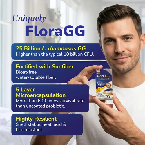 Miniatura 4 de LABO Nutrition FloraGG Lactobacillus Rhamnosus LGG 25 mil millones de UFC al día (probiótico LGG con fibra solar) 5 capas microencapsulado L.