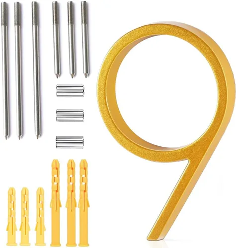 Miniatura 30 de Número de casa flotante de 5'', números de casa modernos - aleación de zinc, número de dirección de casa con exquisito proceso de dibujo - dorado
