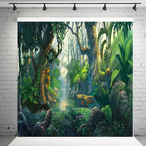 Miniatura 8 de AOFOTO Fantástico telón de fondo de selva de 5 x 3 pies para explorar bosques de verano para fotografía de aventura, fondo de fotografía