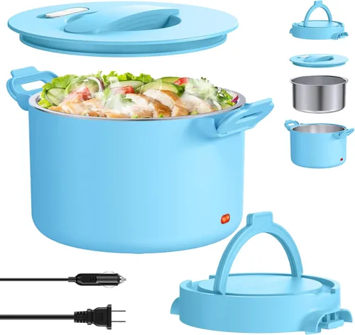 Miniatura 9 de Lonchera eléctrica, calentador de alimentos, 34 onzas, a prueba de fugas, portátil, calentado, para automóvil, camión, oficina, campamento, 100 W