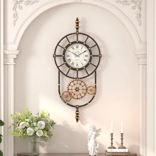 Reloj de Pared Grande Decorativo Steampunk Industrial Vintage, Relojes de Pared de Metal Dorado Antiguo Negro para Sala de Estar Estilo Farmhouse
