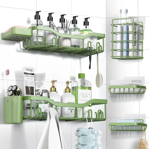 Miniatura 28 de NESOMI Organizador de Ducha Adhesivo Juego de 7 Piezas, Estantes de Baño de Acero Inoxidable a Prueba de Óxido, Accesorios de Almacenamiento sin