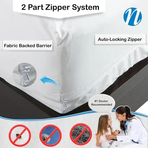 Miniatura 2 de Allersoft - Protector de colchón para control de alergias y ácaros, 100% algodón, Algodón, Blanco, gemelo