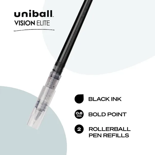 Miniatura 3 de Uniball - Recambio para bolígrafos Vision Elite, punta cónica audaz, tinta negra, paquete de 2