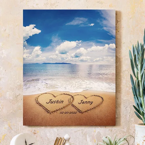 Miniatura 47 de CP CANVASPATH Nombre y fecha de pareja en la playa, impresiones en lienzo personalizadas, regalo de amor para aniversario, boda, cumpleaños y Arte