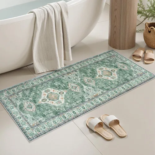 Miniatura 13 de Seavish Alfombra de baño bohemia, vintage, envejecida, absorbente, pequeña, antideslizante, lavable, para fregadero, ducha, tocador, suave, cómoda