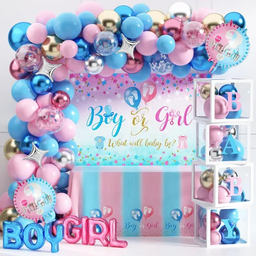 Juego de 92 piezas de decoración de revelación de género y caja de bebé con letras para niño o niña, suministros para fiestas de revelación de