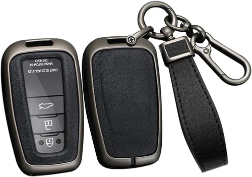 ontto Funda para llave de coche con llavero de cuero y metal compatible con Toyota Camry CH-R CHR Prius RAV4 86 Corolla Yaris Land Cruiser llavero