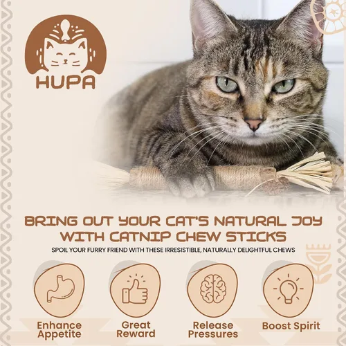 Miniatura 7 de HUPA Palitos de hierba gatera Alivio de la ansiedad y limpieza de dientes de gatito, vid plateada natural con hierba de rafia para dientes