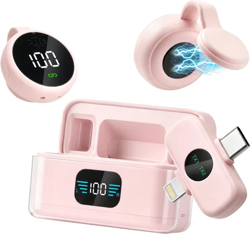 Miniatura 9 de 2 micrófonos de solapa inalámbricos 3 en 1 para iPhone, iPad, USB C, Android, portátil, con estuche de carga, clip en la solapa, mini micrófono
